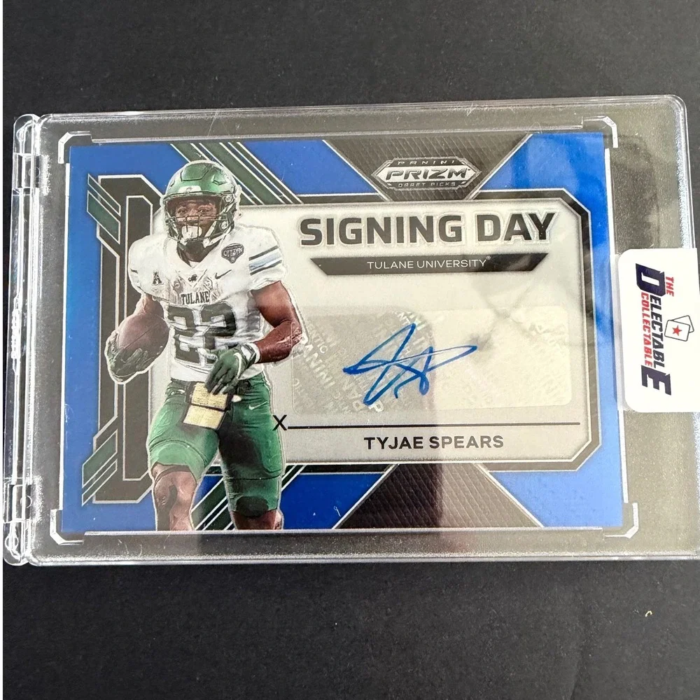Tyjae Spears 2023 Panini Prizm Draft Picks Signing Day Blue Auto /75 Tulane